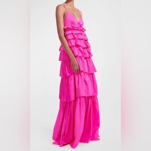 Staud Rylie Tiered Ruffle Tie-Back Gown